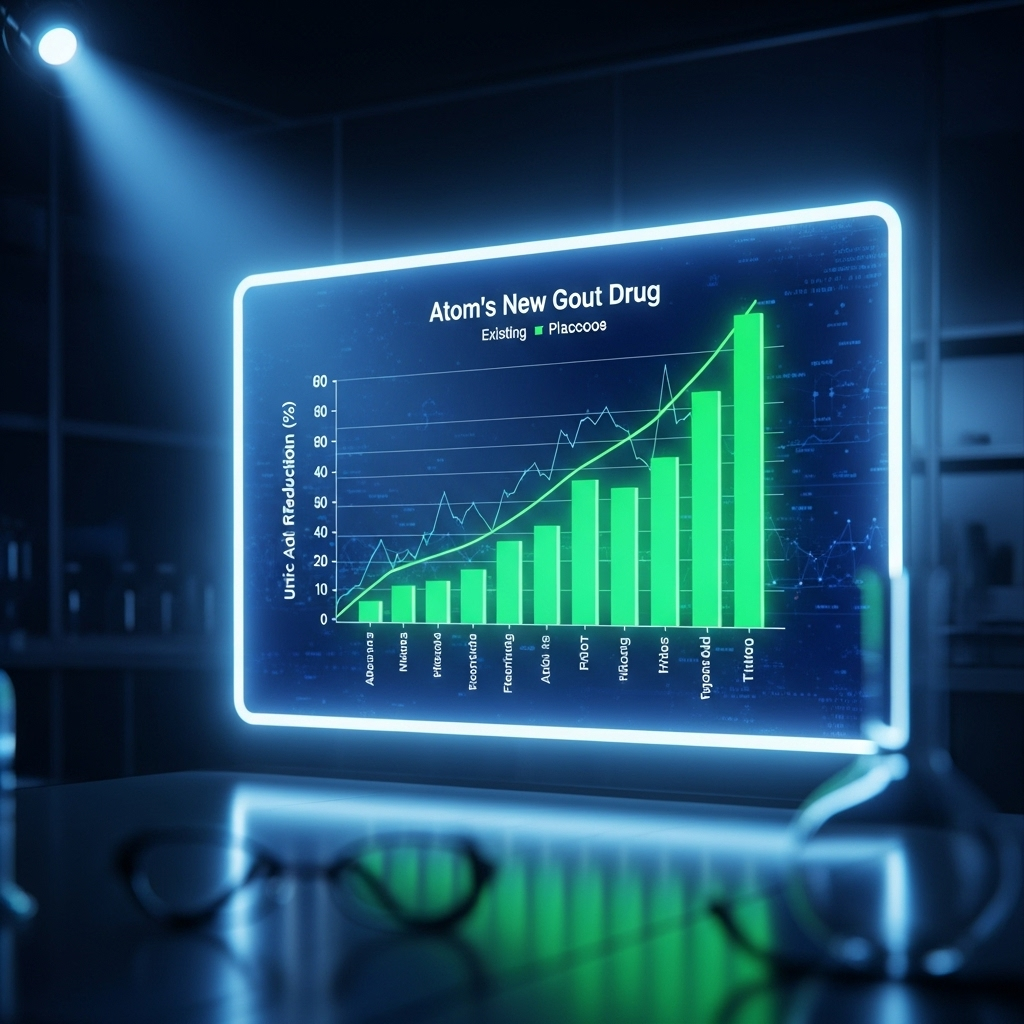 Gout Drug from Atom Shows Phase 3 Win Over Rivals 3 A scientific chart showing the superior uric acid reduction of Atom's new gout drug.