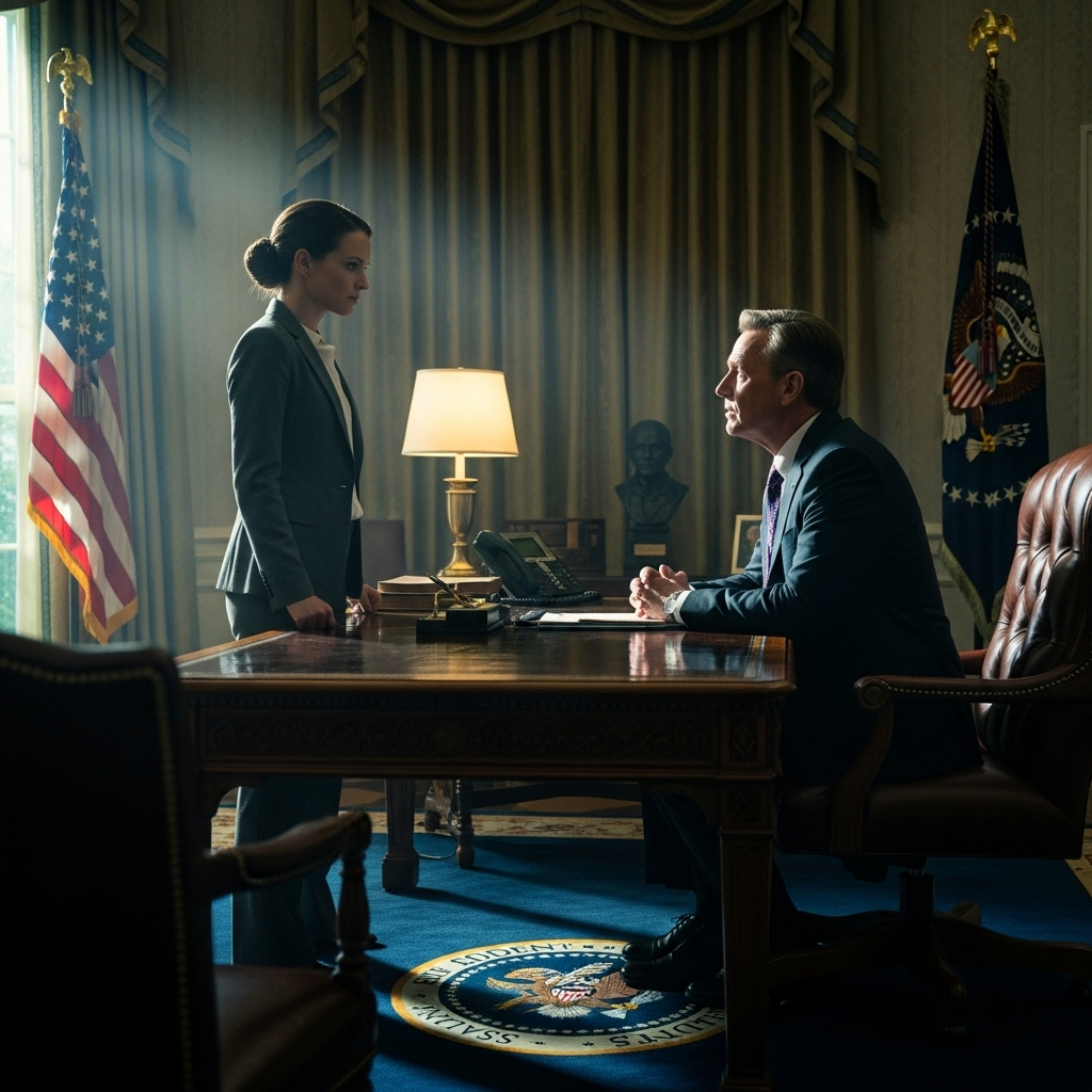 Emmy-Winning Series Skips 2016 Election in Latest Season 3 A screenshot from the new season of the emmy-winning series showing a tense conversation in the Oval Office.