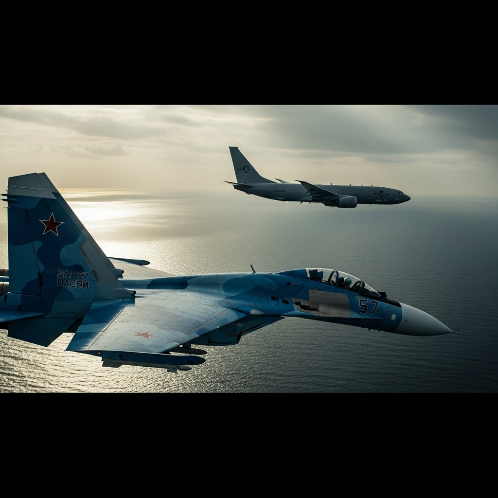 Stunning Videos: 5 NATO Jet Encounters with Russia 3 A screenshot from the stunning videos showing a Russian Su-27 jet intercepting a NATO aircraft over the Black Sea.