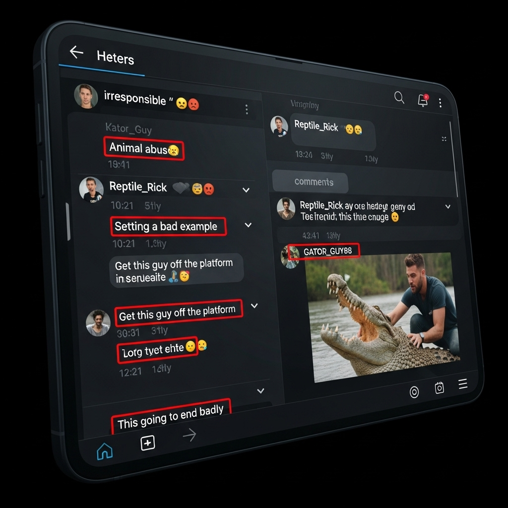 US influencer's 3 croc videos spark an investigation 3 A screenshot of social media comments criticizing the US influencer for his dangerous crocodile videos.