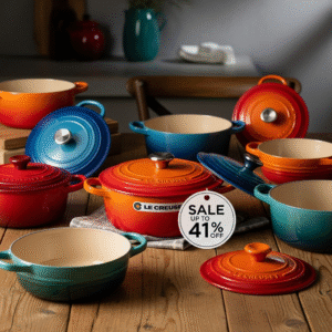 a set of le creuset heritage collection casserole dishes in various colors showcasing a sale of up to 41 off 0