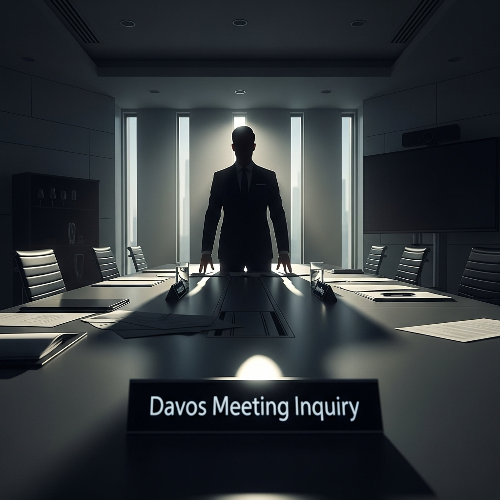 Fresh Questions: 5 Things the UK PM Knew About Epstein 2 A shadowy figure at a conference, representing the fresh questions about the PM's Davos meeting.