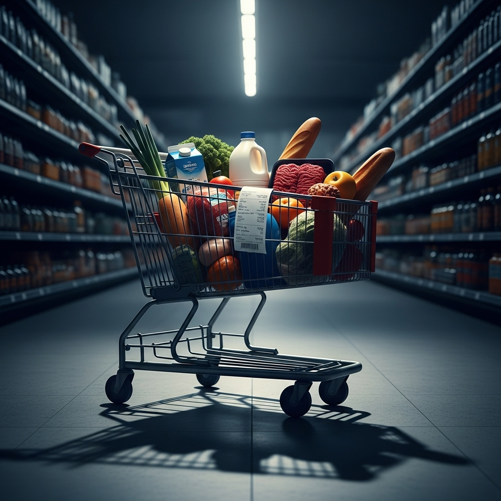 Our Country at Risk: 5 Ways Biden Puts Us in Danger 2 A shopping cart with groceries illustrates the rising costs that put our country's families under financial strain.