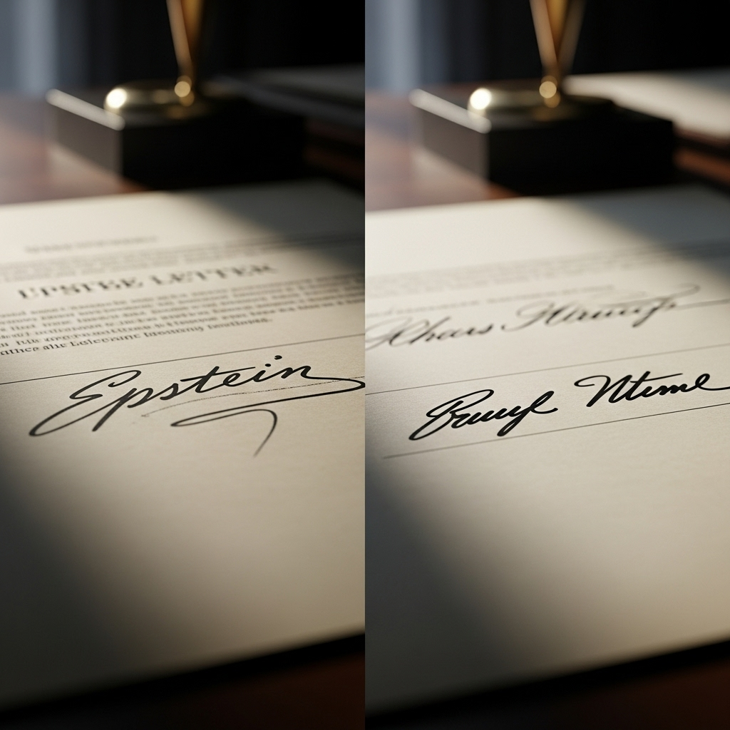 Epstein Letter: 5 Facts About the Alleged Trump Signature 2 A side-by-side comparison showing the alleged epstein letter signature and an authentic Trump signature.