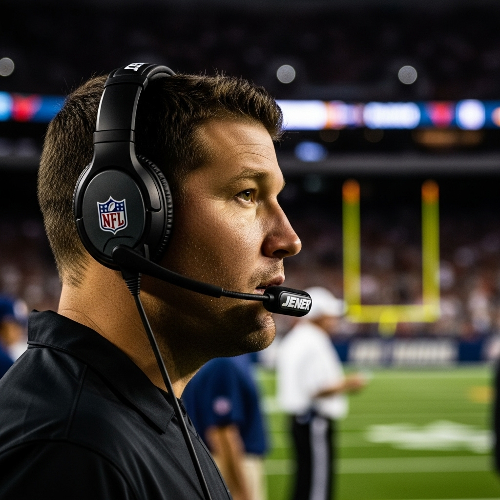 Tony Romo: 5 Reasons Fans Blasted His Week 1 Commentary 3 A side profile of a focused Tony Romo wearing a headset during an NFL game.