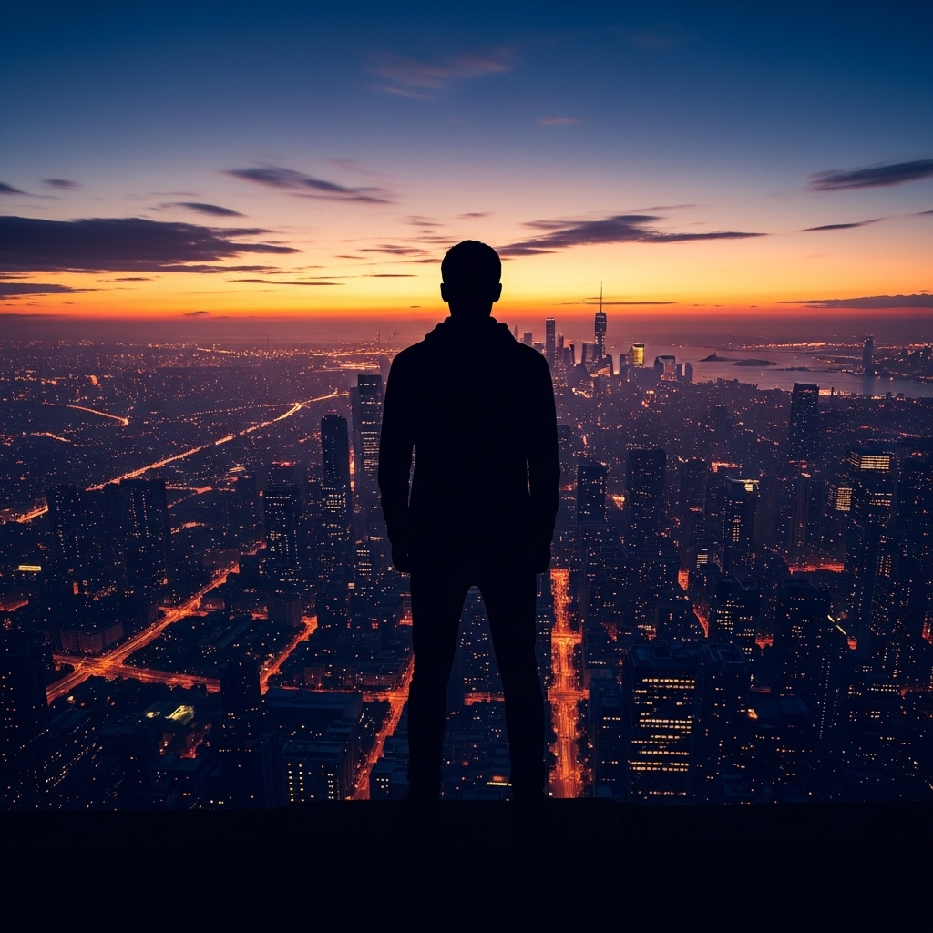 suspect tyler robinson’s motives: 5 key facts we know 4 A silhouette of a person looking at a city skyline, contemplating the complex psychological nature of suspect tyler robinson’s motives.