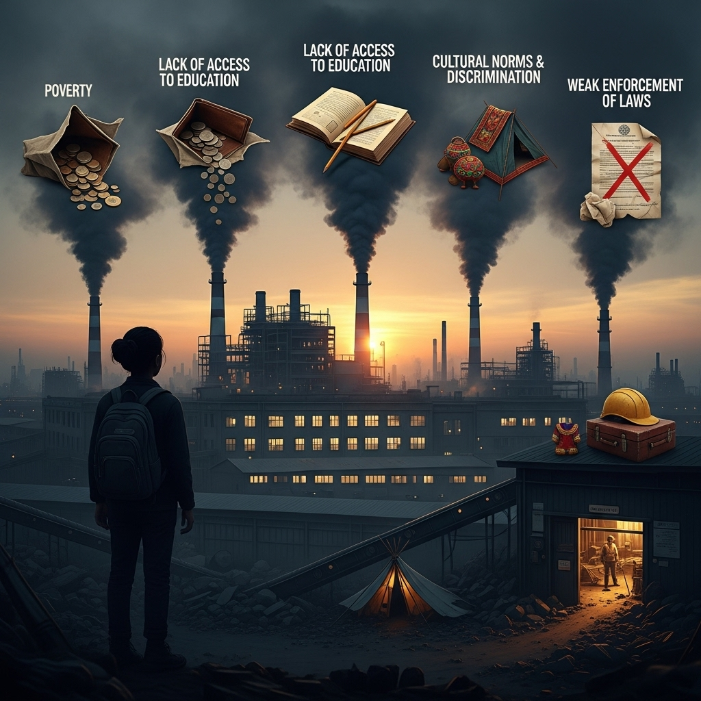 5 Things That Explain the Hyundai Immigration Debacle 3 A silhouette of a young person looking at a factory, representing the 5 things that lead to child labor exploitation.