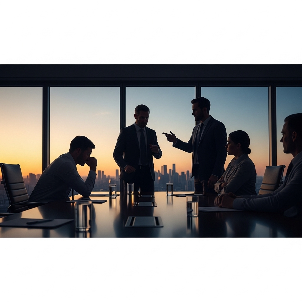 New Memoir: 5 Revelations on Harris & Biden's 'Reckless' Bid 3 A silhouette of political strategists in a tense meeting, illustrating a key moment in the new memoir.