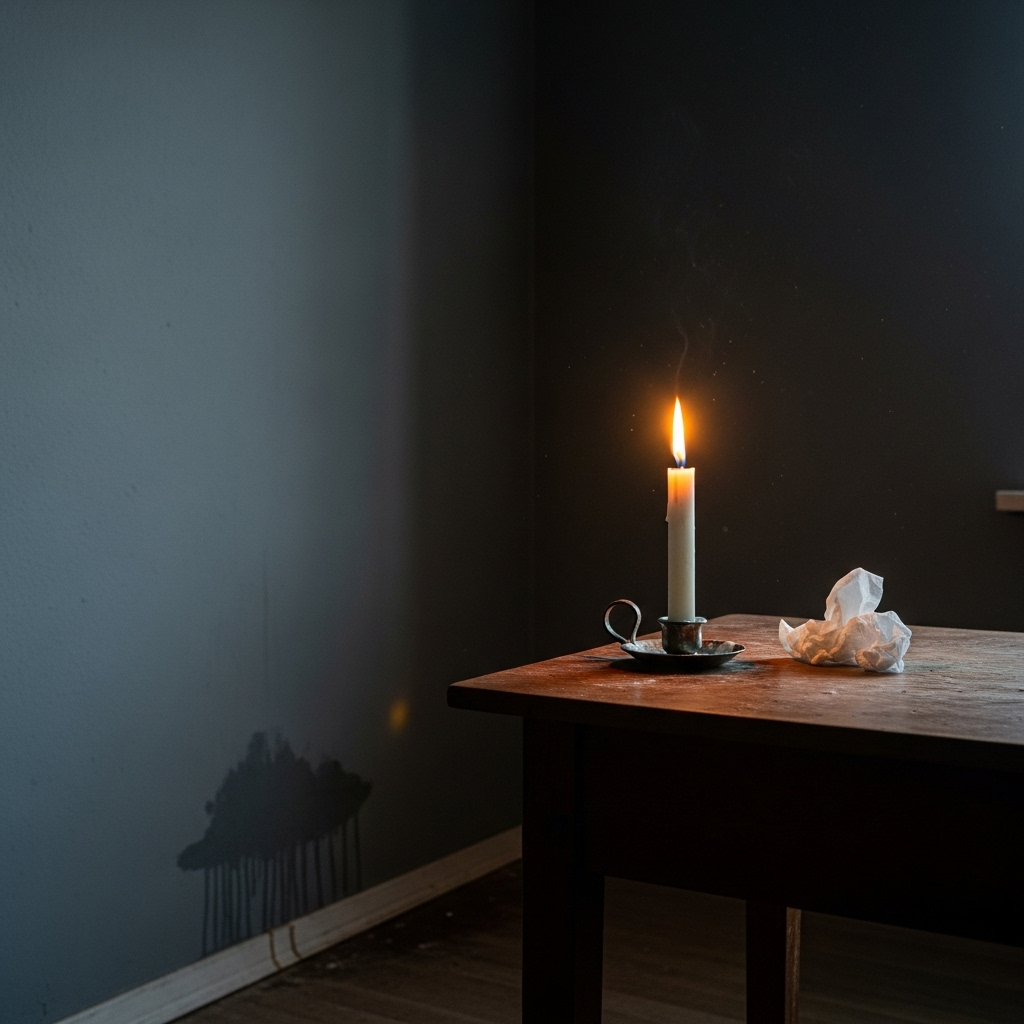 Wife's Killer Jailed: 1 Survivor's Plea for Privacy 3 A single candle burns brightly in a dark room, representing the family's private grief after the wife's killer was sentenced.