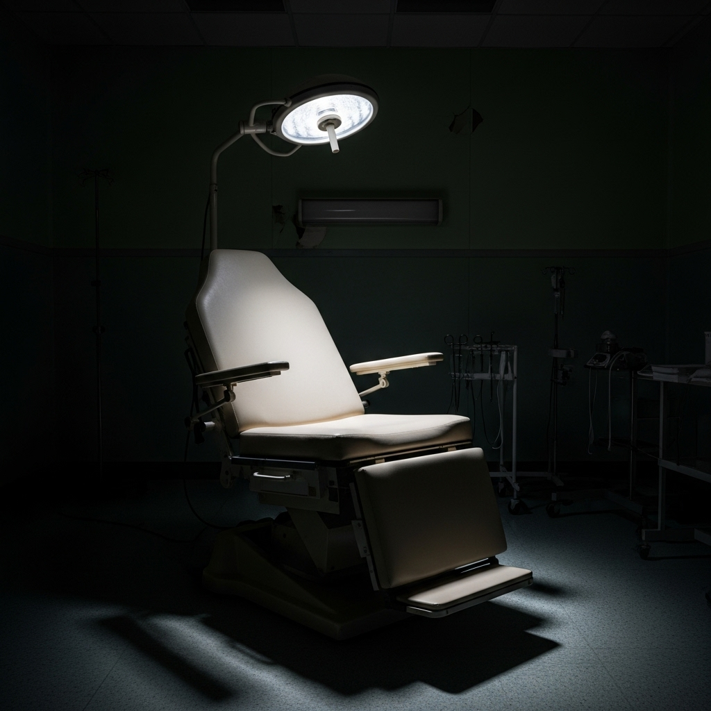 our clinic: 1 Tragic Story After Trump's Funding Cuts 3 A single empty chair in an examination room, symbolizing the patients our clinic could no longer serve.