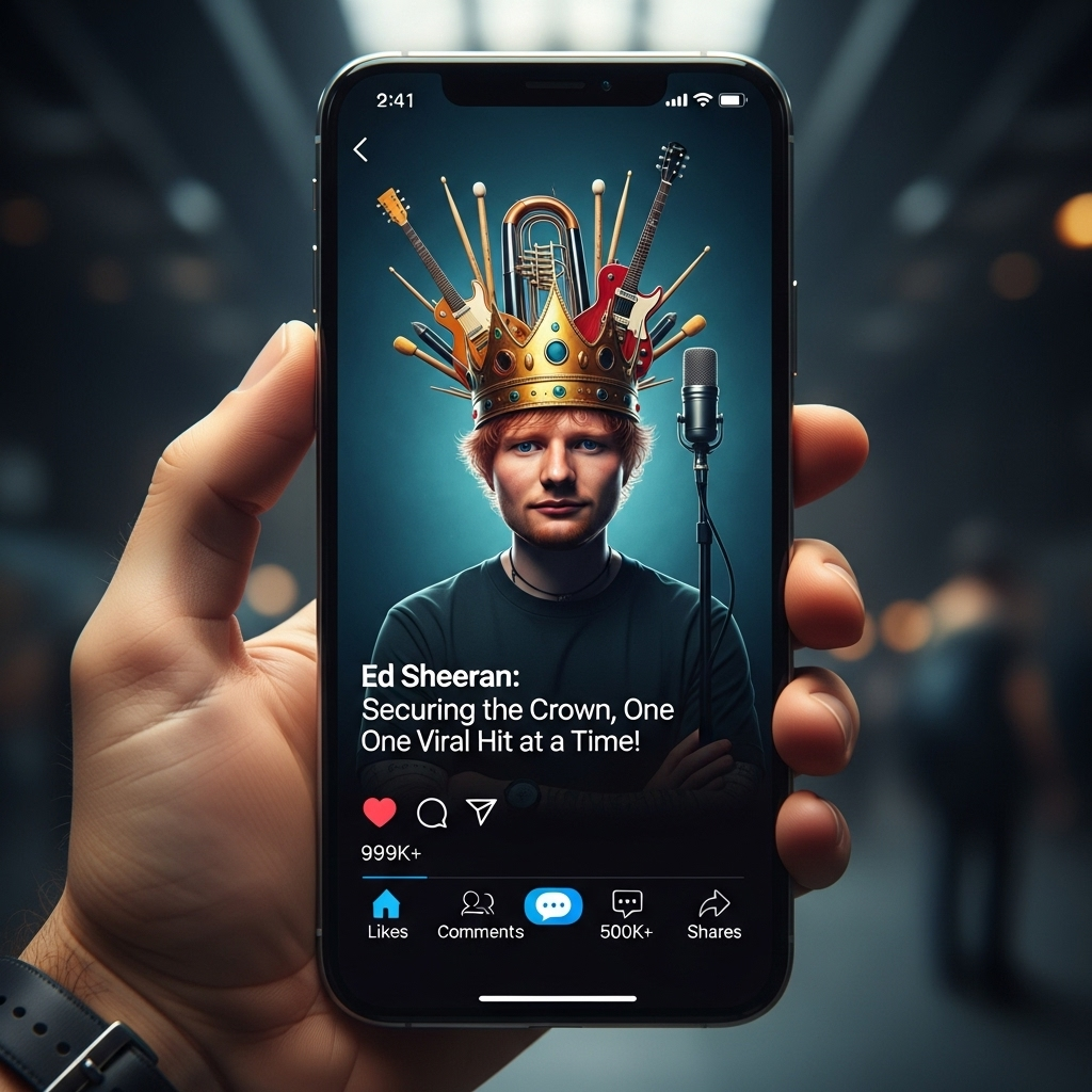his crown: 5 Ways Ed Sheeran Can Reclaim Pop Royalty 4 A smartphone displaying a viral social media post, a modern tool for Ed Sheeran to secure his crown.