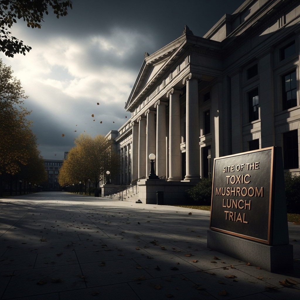 Toxic Mushroom Lunch: 3 Dead, Killer Jailed for Life 2 A solemn-looking courthouse where the toxic mushroom lunch case was tried.