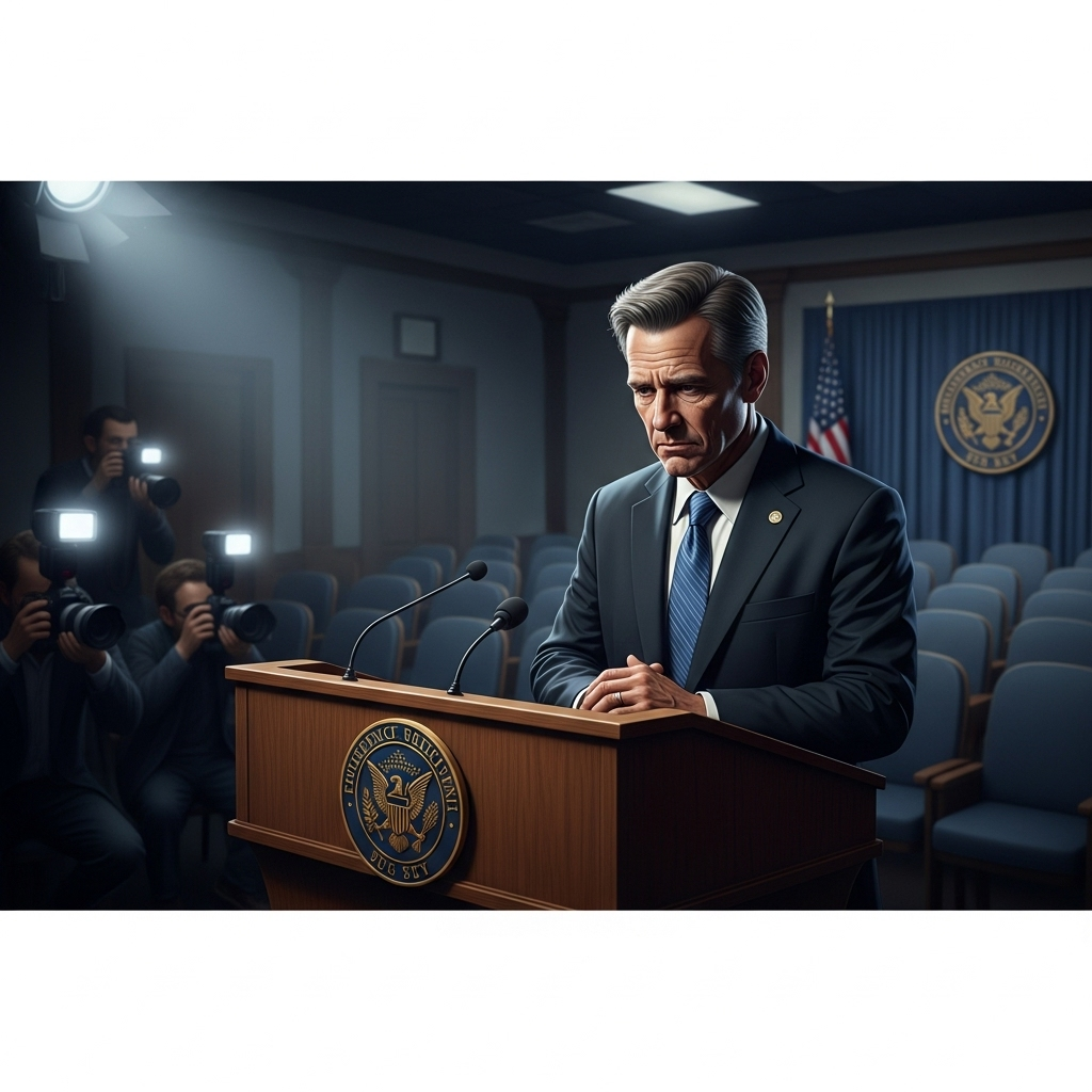 Dem governor speaks out 48 hours after refugee murder 2 A somber photo of the dem governor at a press conference podium.