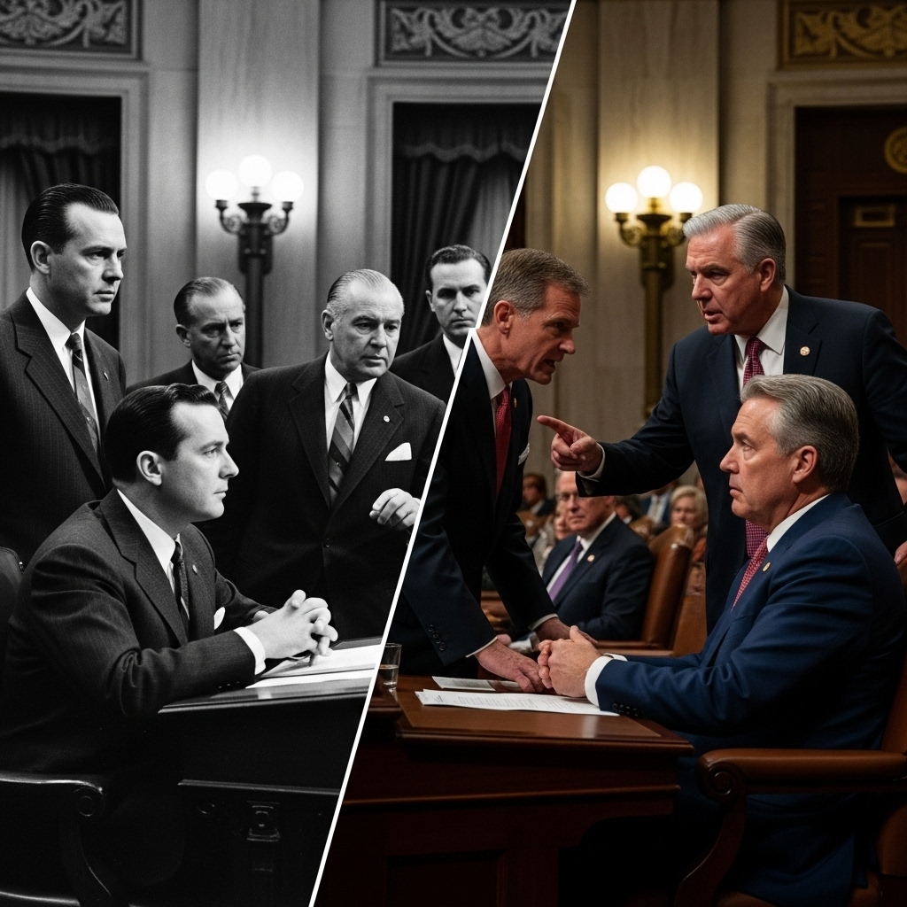 dems block trump nominees: GOP Changes Rules for 100s 4 A split-screen image of past and present Senate leaders, symbolizing how the issue of dems block trump nominees is part of a longer partisan struggle.