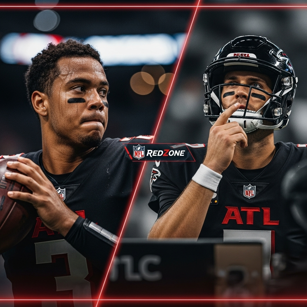 'NFL RedZone' host' makes 1 plea after Kirk 'assassination' 4 A split-screen image showing Michael Penix Jr. on one side and Kirk Cousins on the other, representing the Atlanta Falcons' quarterback controversy that the 'NFL RedZone' host commented on.