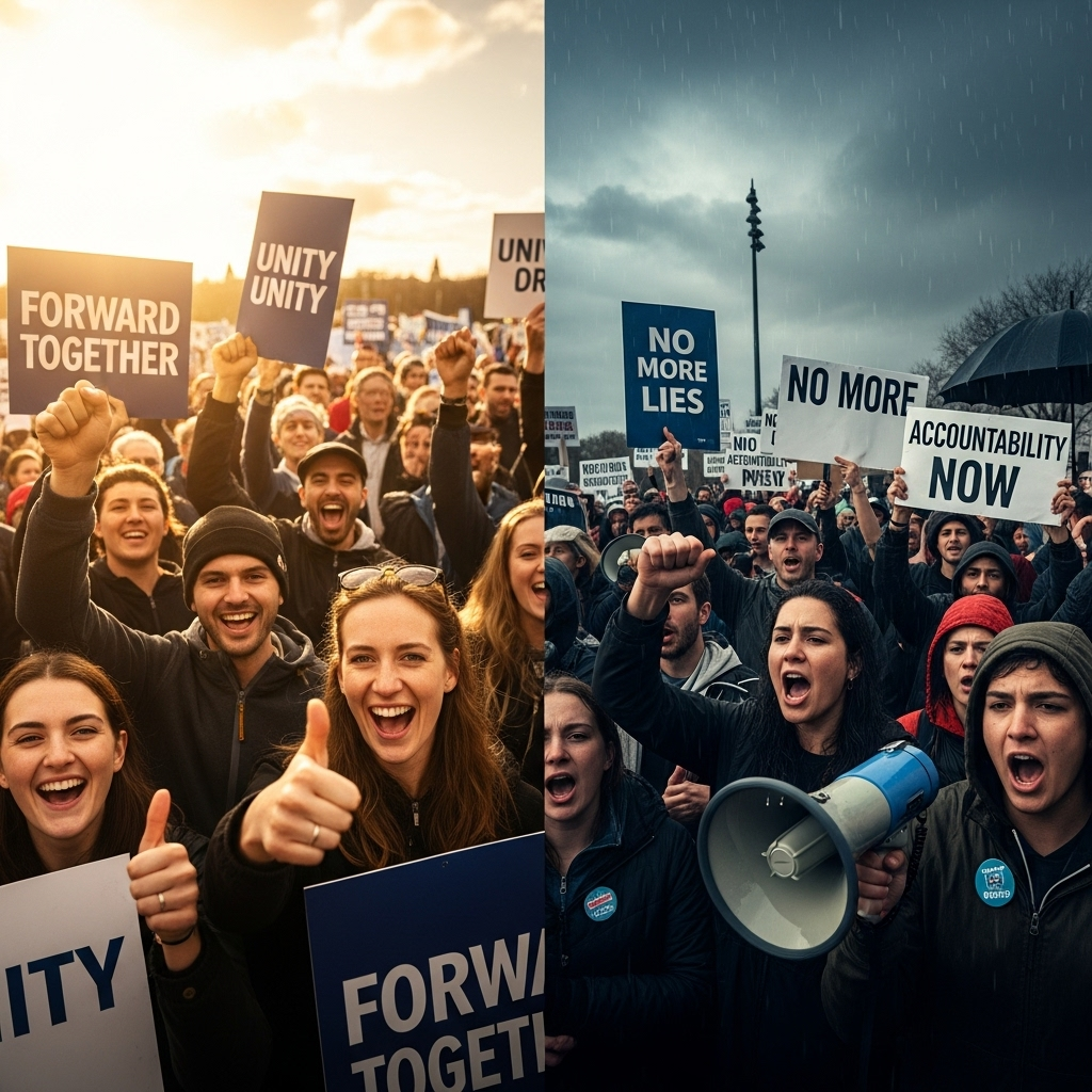 Pressure mounts on Bolsonaro as 2 judges find him guilty 4 A split-screen image showing supporters and protestors, illustrating how the pressure mounts from all sides of the political spectrum.
