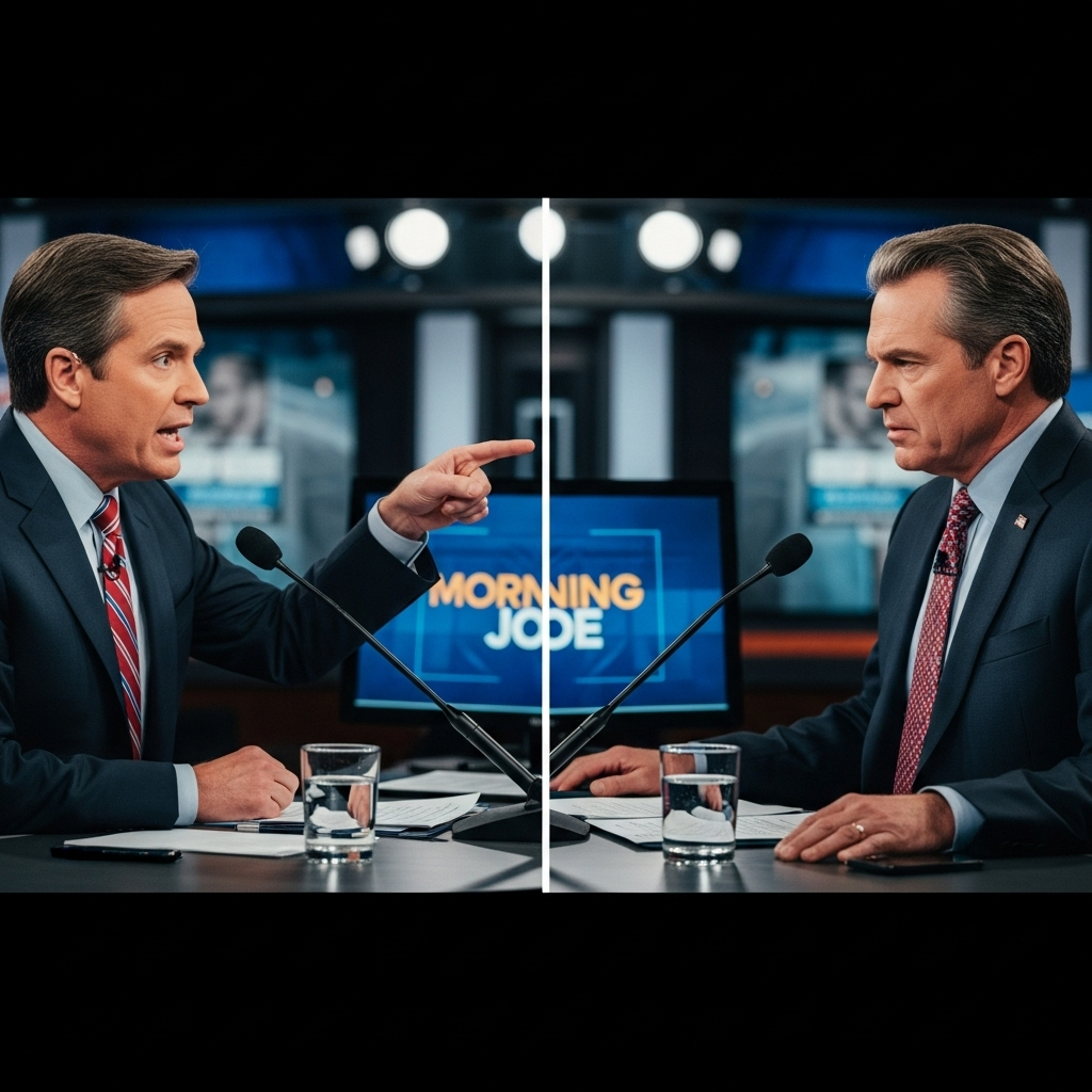 'morning joe' host' Gets 1 Fiery Rebuke from Tom Homan 2 A split screen showing the 'morning joe' host' and guest Tom Homan during their heated debate.