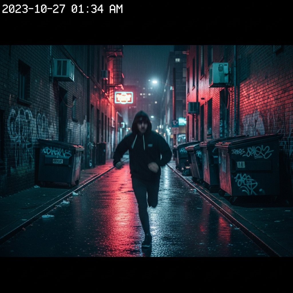 Suspect Flees in New Video: 1st Look at Kirk Shooting 2 A still frame from the new security video showing a blurred figure running down a city alley.