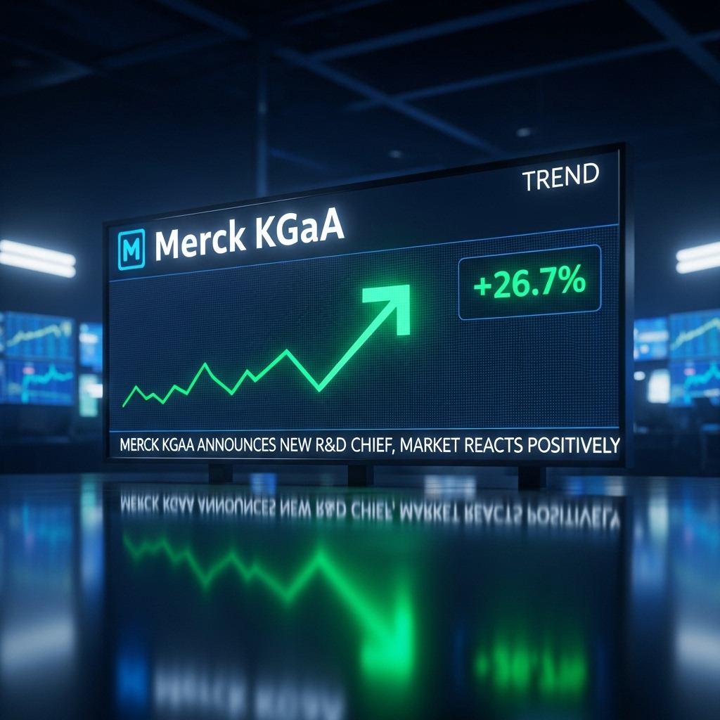 New R&D Chief: 1 Key Appointment for Merck KGaA's Future 4 A stock market ticker showing a positive trend for Merck KGaA after announcing the new R&D chief.