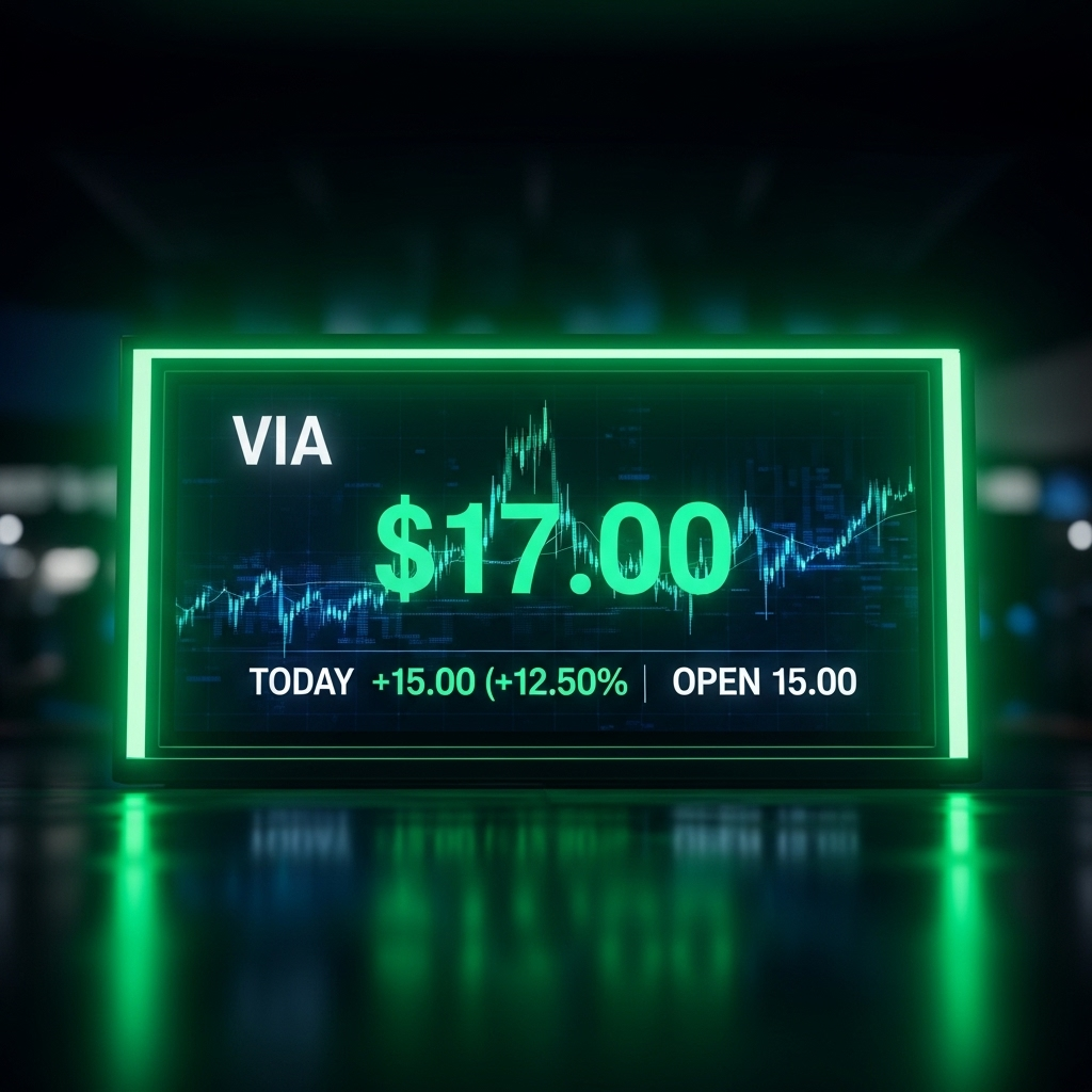IPO Price: Via Stock Up 1% After Tepid Market Debut 2 A stock market ticker showing the Via IPO price on its first day of trading.