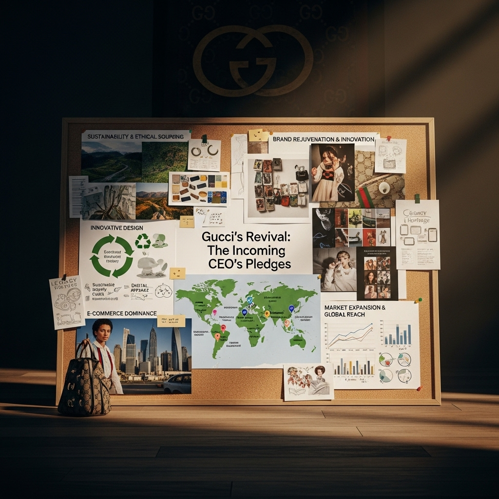 Incoming CEO Pledges: 3 Ways to Get Kering's Mojo Back 2 A strategic vision board showcasing the incoming ceo pledges for Gucci's revival.