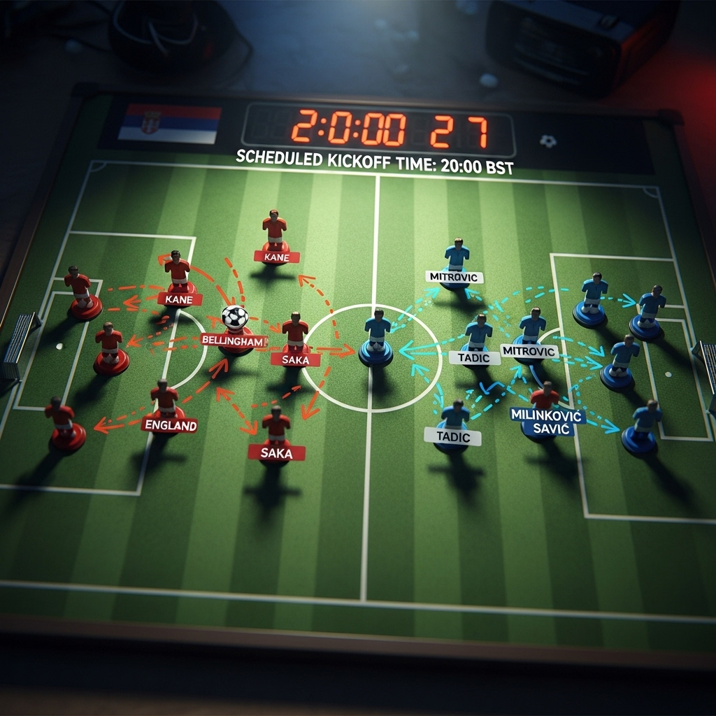 Kickoff time for Serbia vs England: Watch Euro 2024 Live 3 A tactical board showing potential formations for Serbia and England ahead of the scheduled kickoff time.