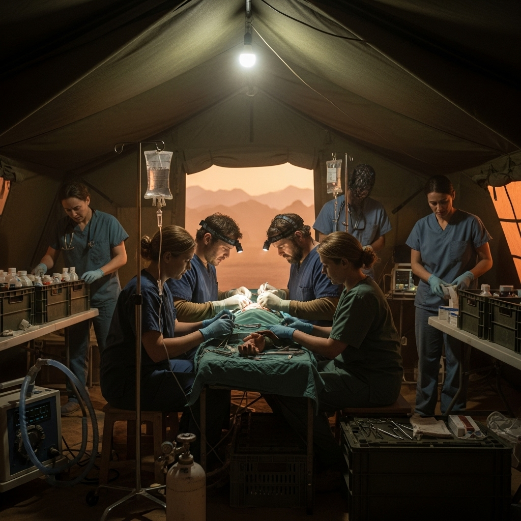 Foreign doctors: 10 testimonies on Israel targeting kids 2 A team of foreign doctors working under difficult conditions in a field tent.