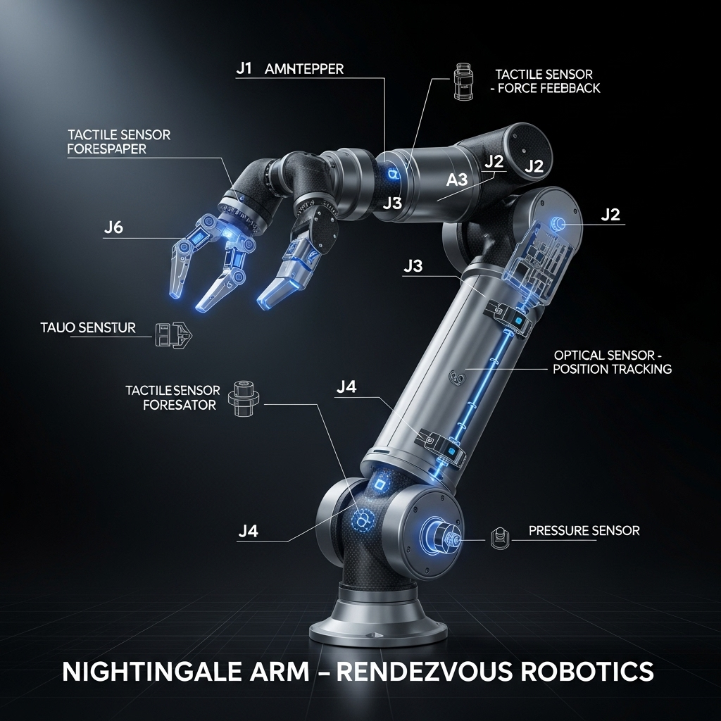 Rendezvous Robotics Secures $3M for Space Infrastructure 3 A technical diagram showing the joints and sensors on the Nightingale arm developed by Rendezvous Robotics.