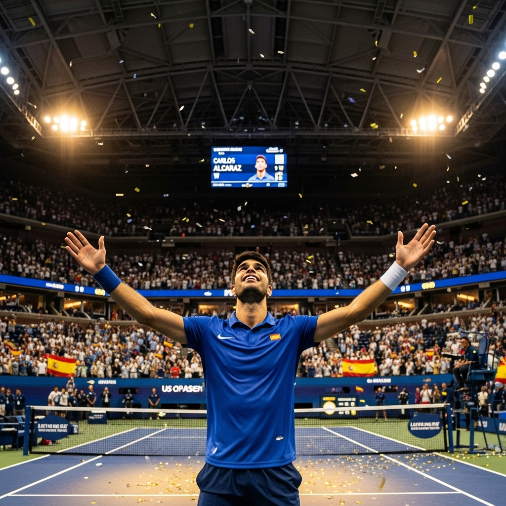 second us open: Alcaraz Beats Sinner in 5-Set Thriller 4 A triumphant Carlos Alcaraz raises his arms to the New York crowd, advancing in his bid for a second us open championship.