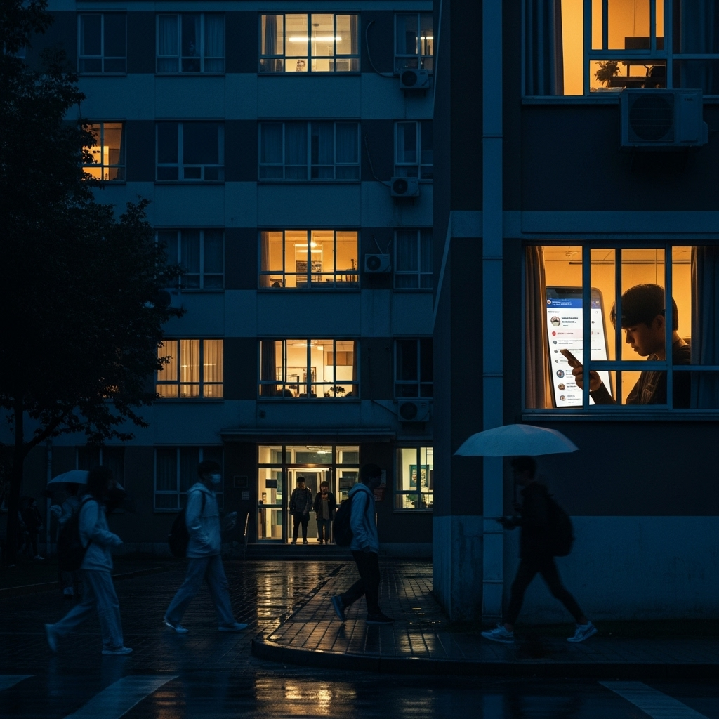 More Students Use OnlyFans: 3 Big Concerns on Campus 4 A university campus with a focus on a dormitory, symbolizing the privacy concerns for more students using OnlyFans.