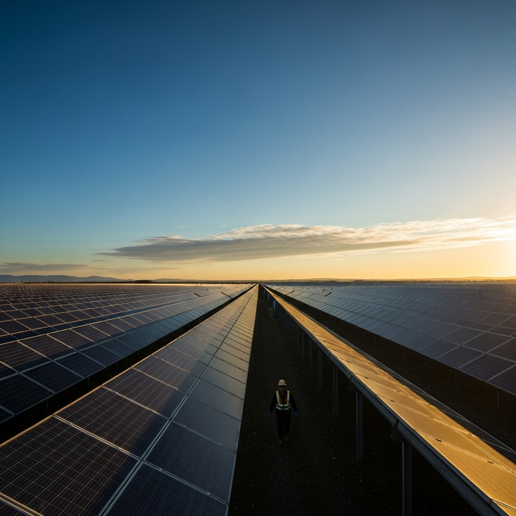 CO2 Pollution: China's #1 Role in Clean Energy & CO2 3 A vast solar farm under a clear blue sky, representing a key solution to co2 pollution.