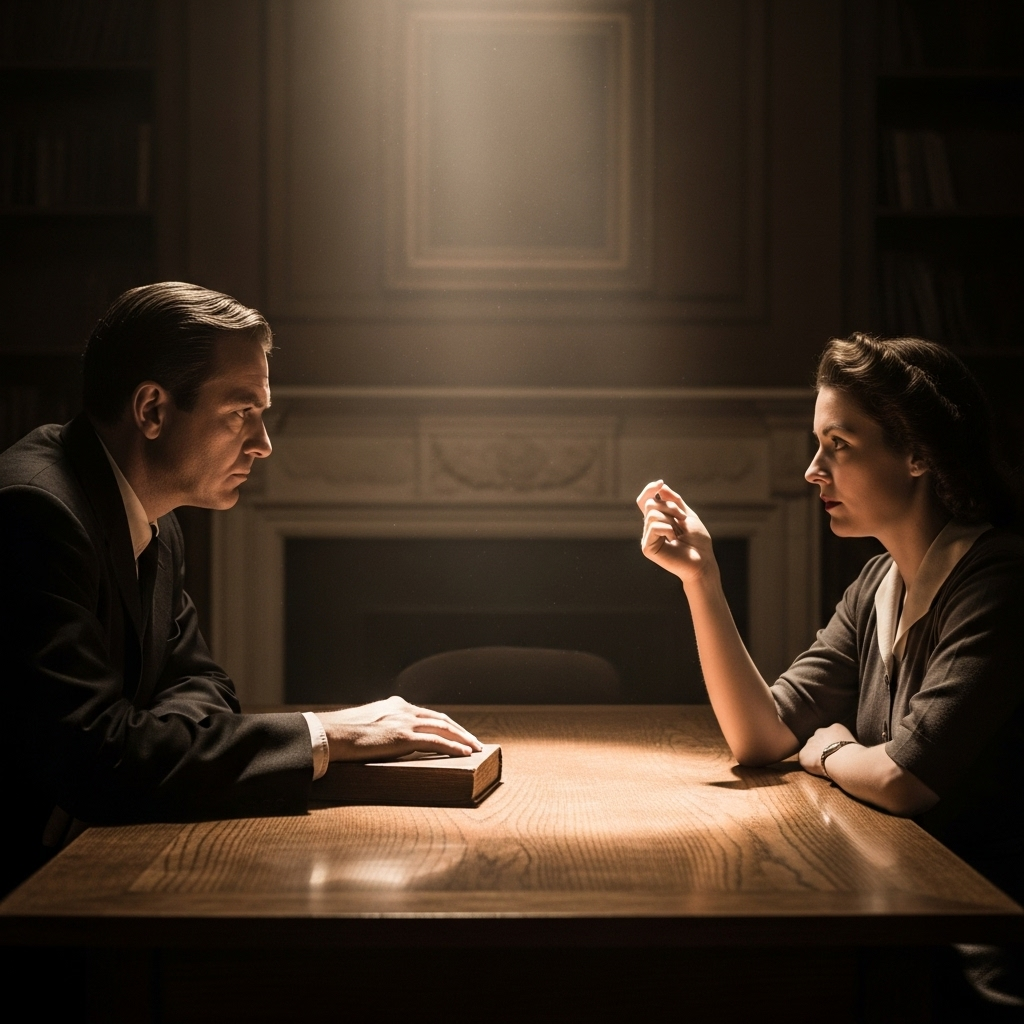 His Solemn Promise: 3 Ways Kirk Championed Civil Debate 2 A vintage photo of two people in a respectful debate, symbolizing Kirk's solemn promise to civil discourse.