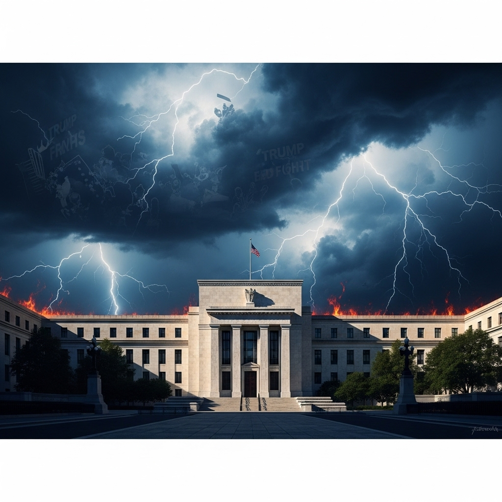 Trump’s Fed Fight: 1 Top GOP Donor Issues a Warning 2 A visual representation of the Federal Reserve building amidst the backdrop of Trump’s fed fight.