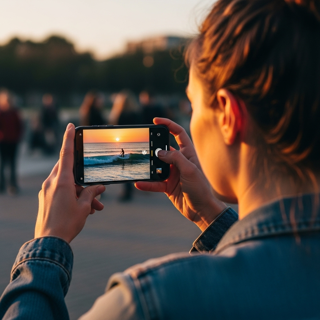 iPhone 17 Pro: 4 Features to Kill the Vlogging Camera 4 A vlogger framing their shot perfectly on the full, uninterrupted screen of the iPhone 17 Pro.