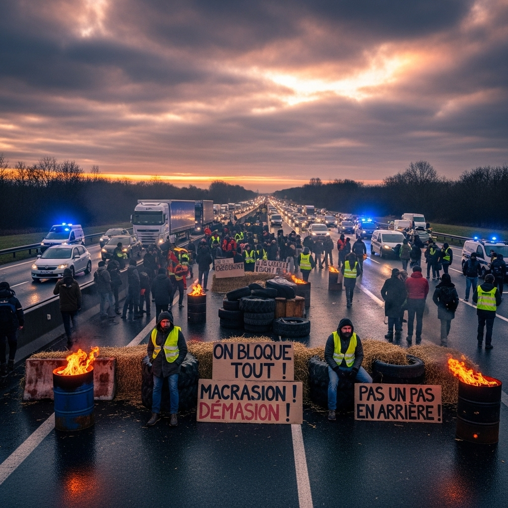 'block everything' protests: 100s arrested in France 2 A wide-angle shot of a highway blockade during the 'block everything' protests in France.