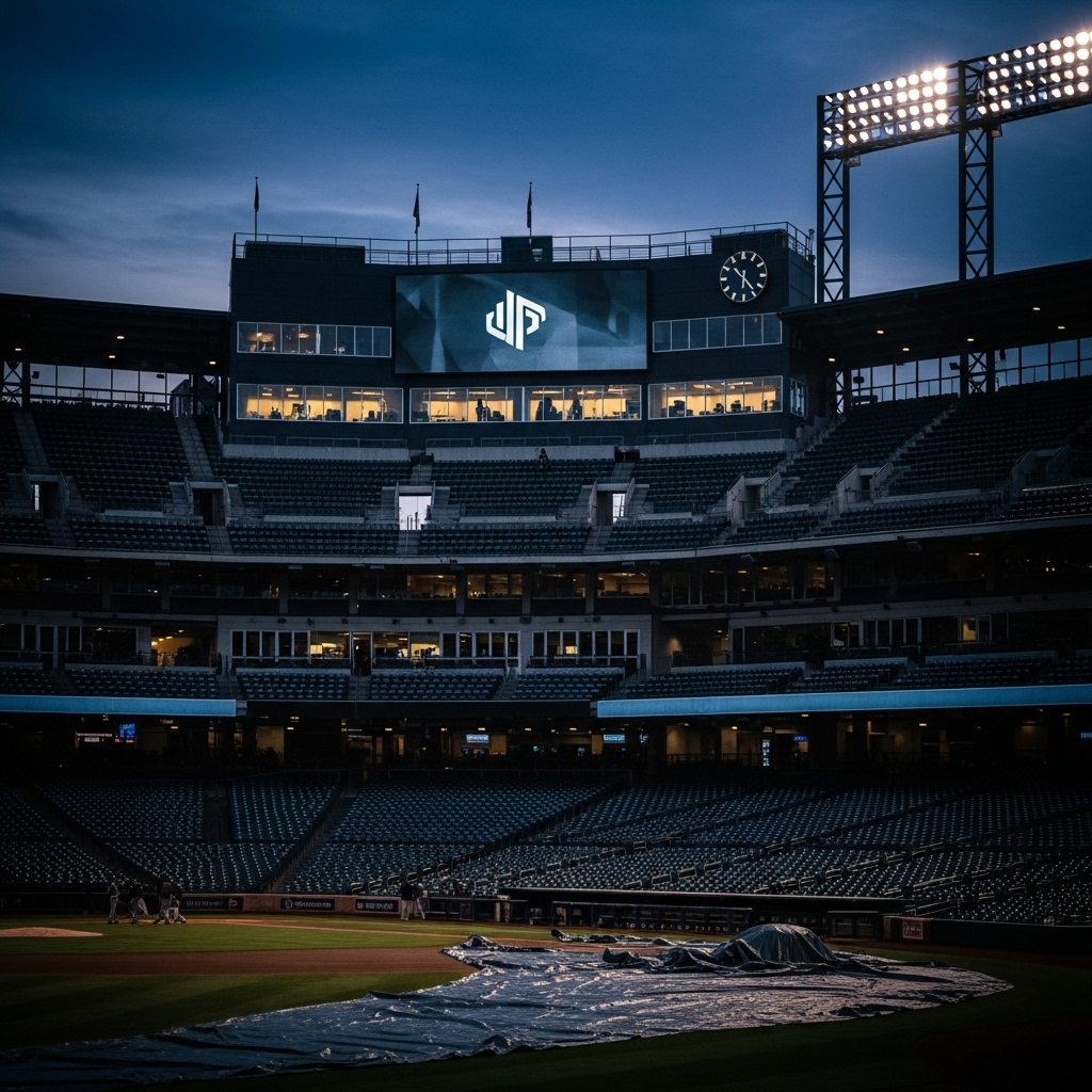 MLB Insiders: 2 Huge Contract Predictions This Winter 4 A wide shot of a baseball stadium during the offseason, where front offices and mlb insiders are working on deals.