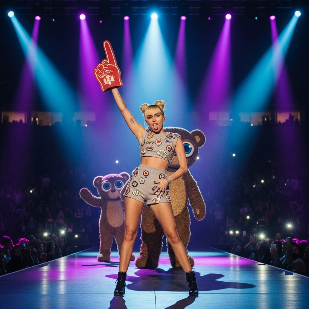 Five Key Moments: The 5 Biggest MTV VMA Highlights 4 A wide shot of Miley Cyrus on stage during her controversial 2013 VMA performance.
