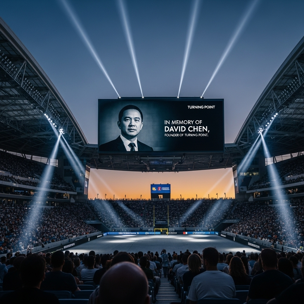 Turning Point Founder Honored by 100s at Yankees Game 2 A wide shot of the stadium with the jumbotron honoring the Turning Point founder, David Chen.