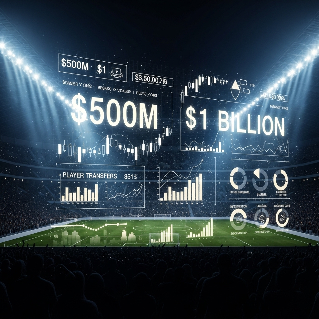 True Cost: 50 Most Expensive Summer Transfers Ranked 4 A wide stadium shot with money graphics overlaid, illustrating the true cost of building a competitive squad.