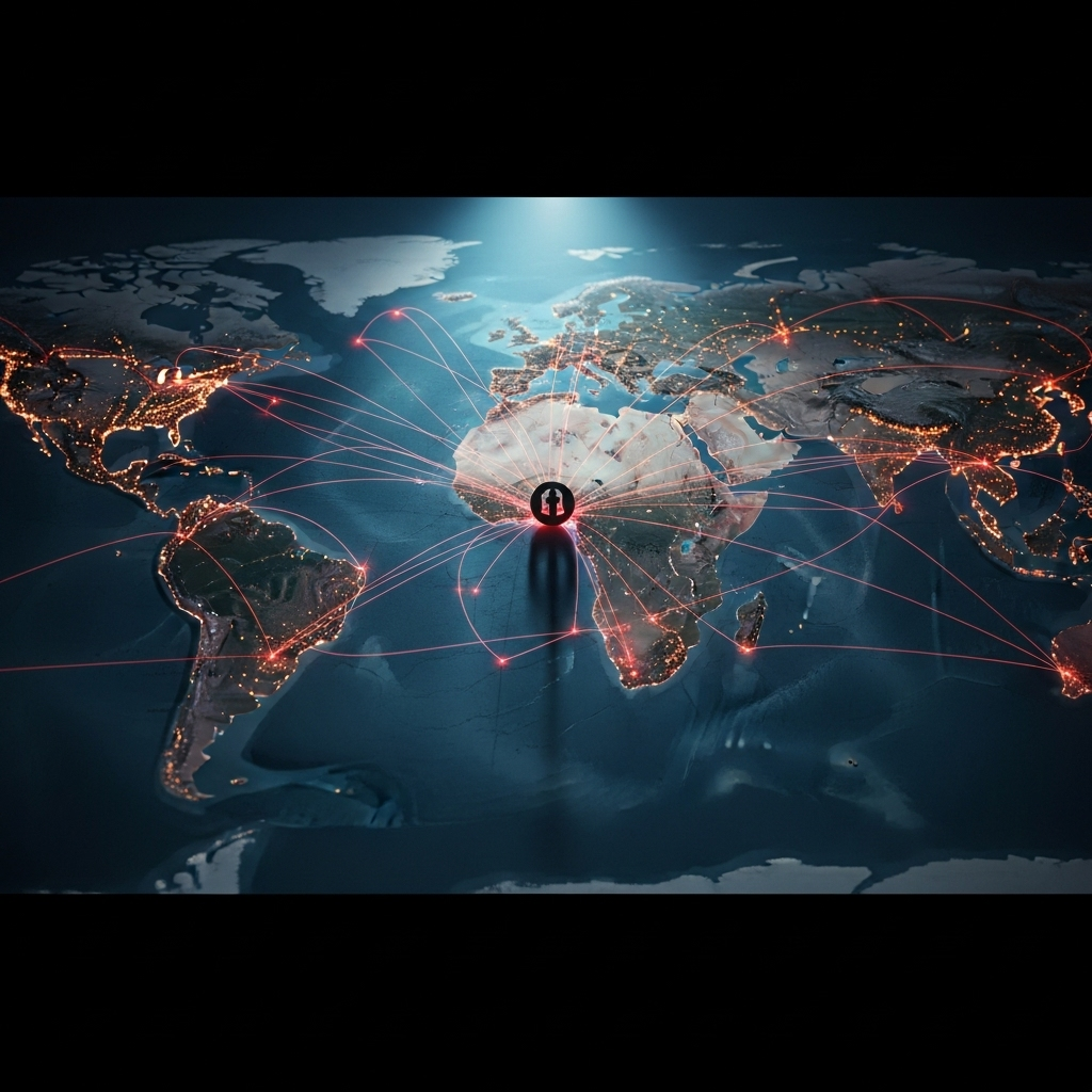 Public Enemy Number One Busted in $11M Fed Operation 4 A world map with interconnected lines, showing the global reach of the criminal network run by the public enemy number.