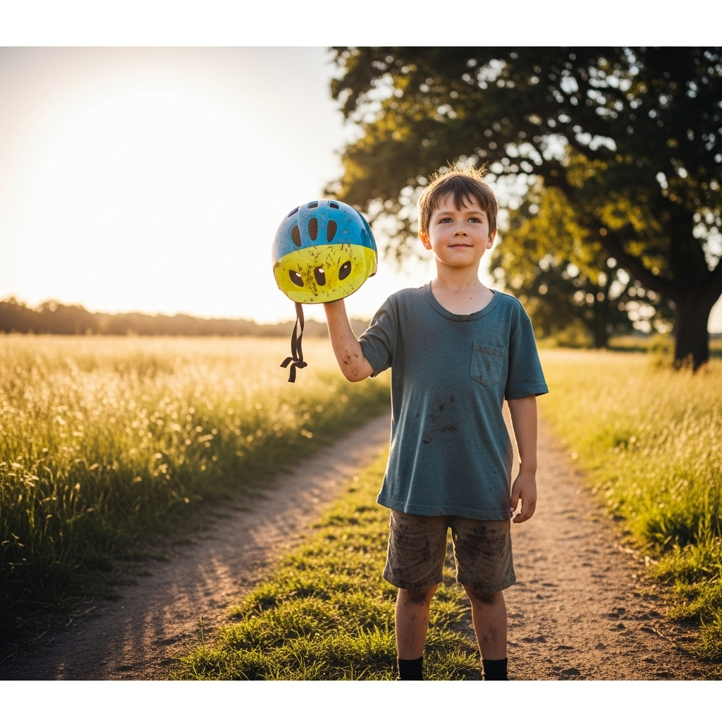Children's Resilience: Harry Shares 5 Inspiring Stories 2 A young boy proudly holding a bicycle helmet, a great example of children's resilience in finding new hobbies.
