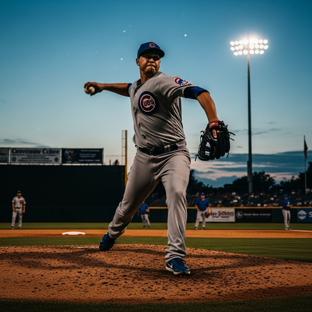 Closer Concerns: 2 Key Fantasy Baseball Updates on Cubs 3 Adbert Alzolay throwing a baseball during a rehab game, a potential but uncertain answer to the Cubs' closer concerns.