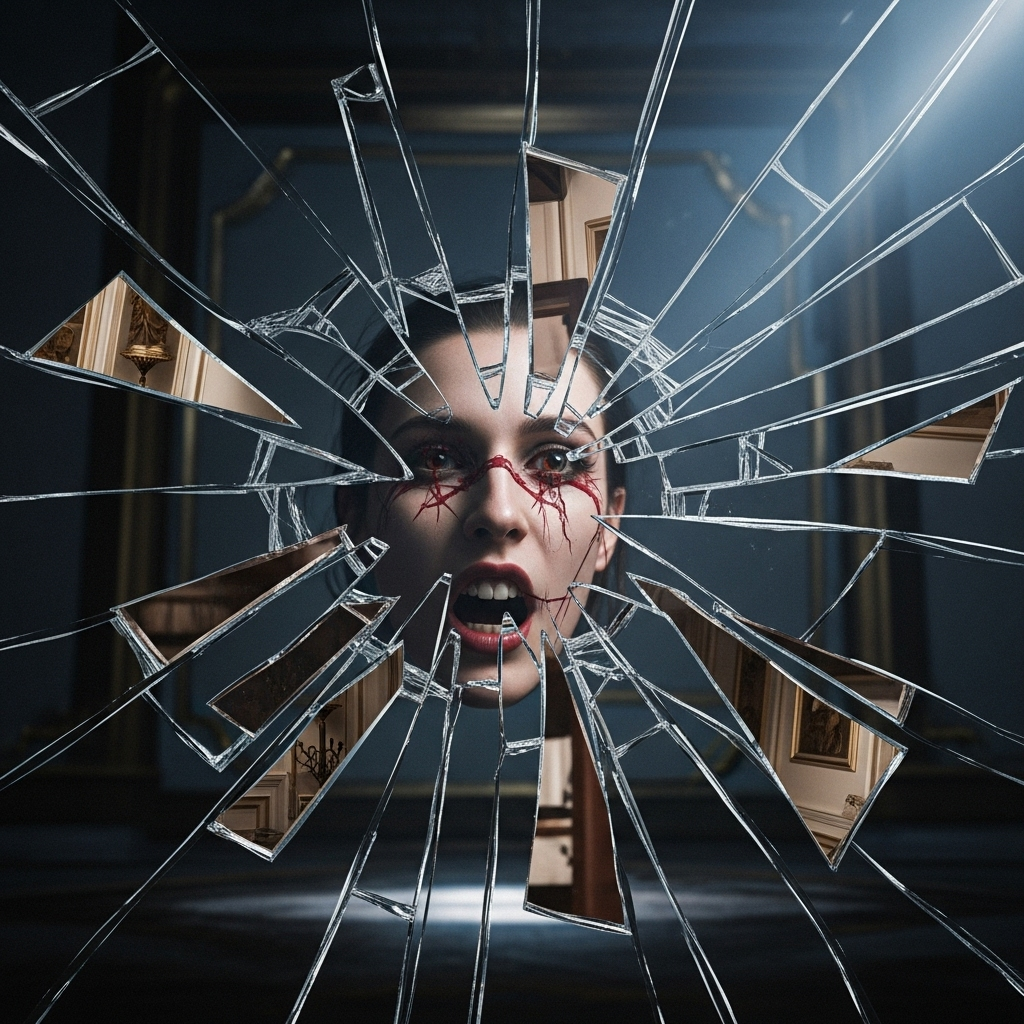 Epstein's Lies: 1 Lord's Regret After Falling For Them 4 An abstract image of a shattered mirror reflecting a distorted face, symbolizing the collapse of Epstein's lies.