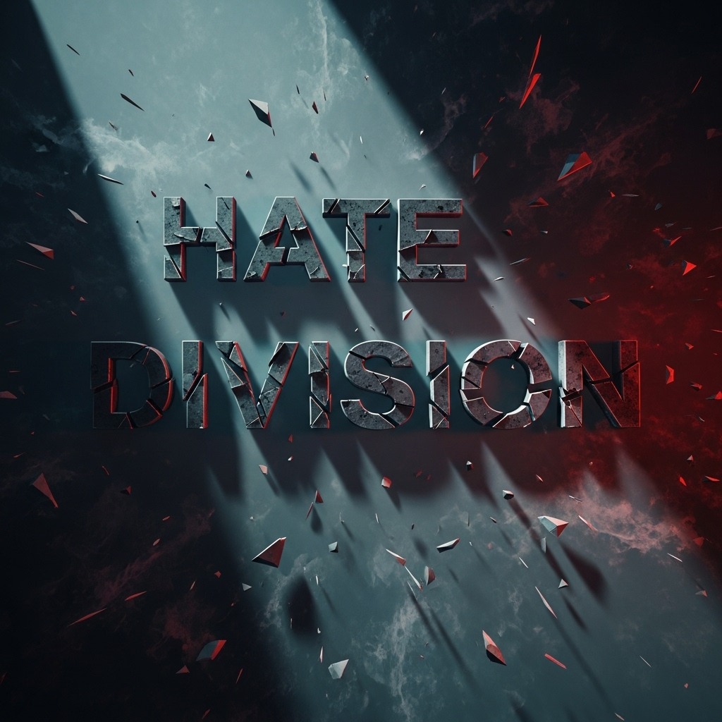 Kirk's Murder: 1 of Many Acts of Political Violence 3 An abstract image showing fractured words like 'hate' and 'division' to represent toxic rhetoric.