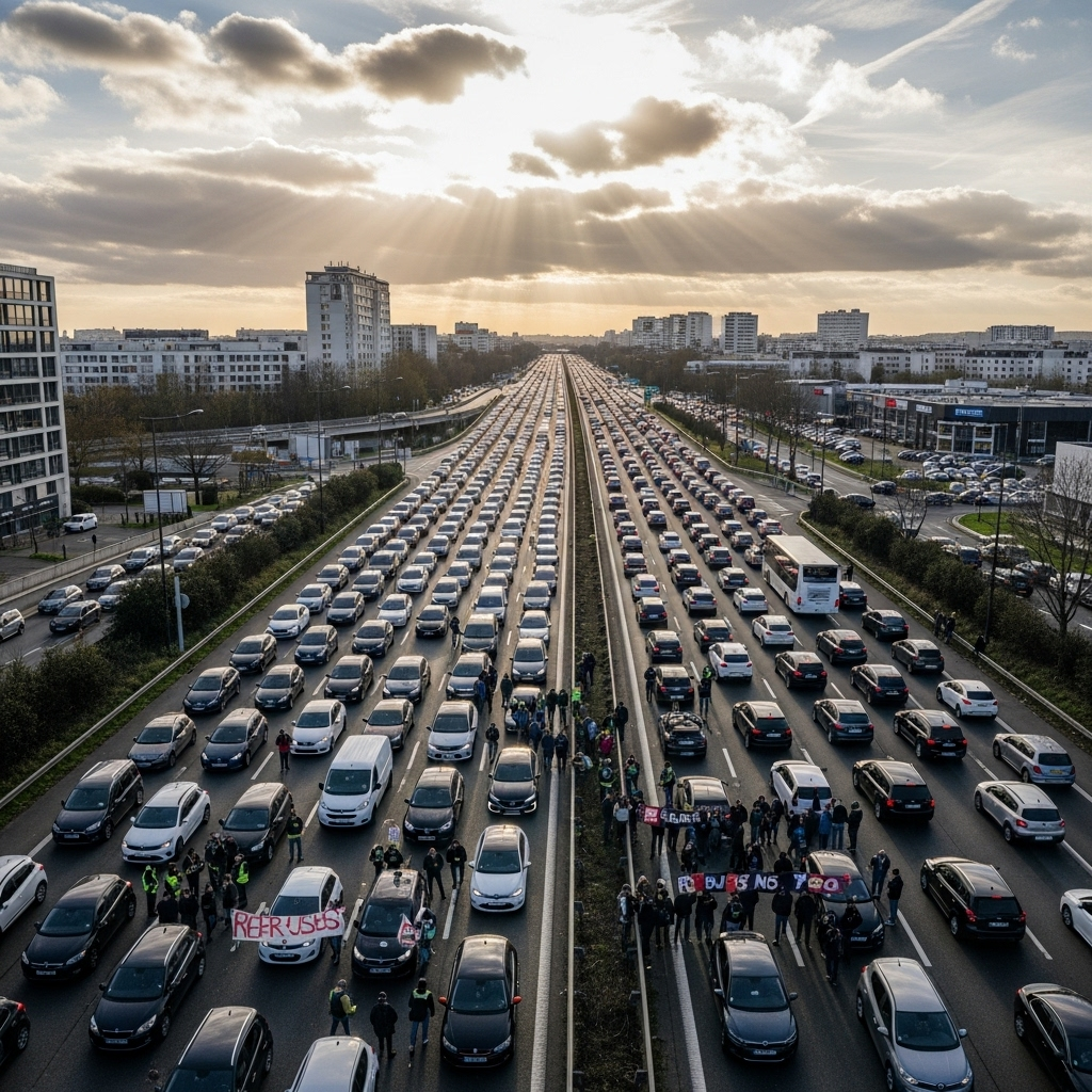 'Block everything' protests: Hundreds arrested in France 3 An aerial photo showing a major highway near Paris completely stopped by the 'block everything' protests.