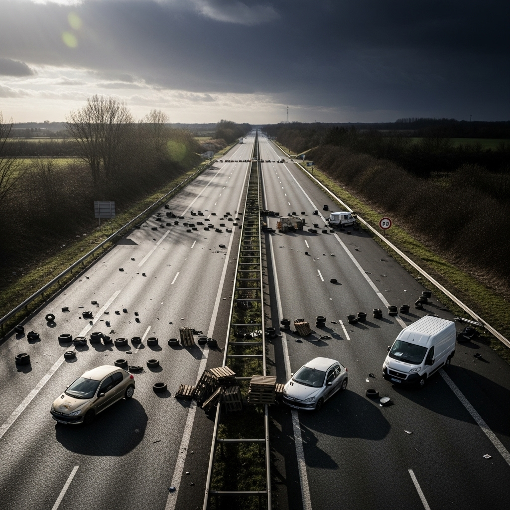 'Block Everything' Protests: Hundreds Arrested in France 4 An aerial view of a deserted French motorway, illustrating the impact of the 'block everything' protests.