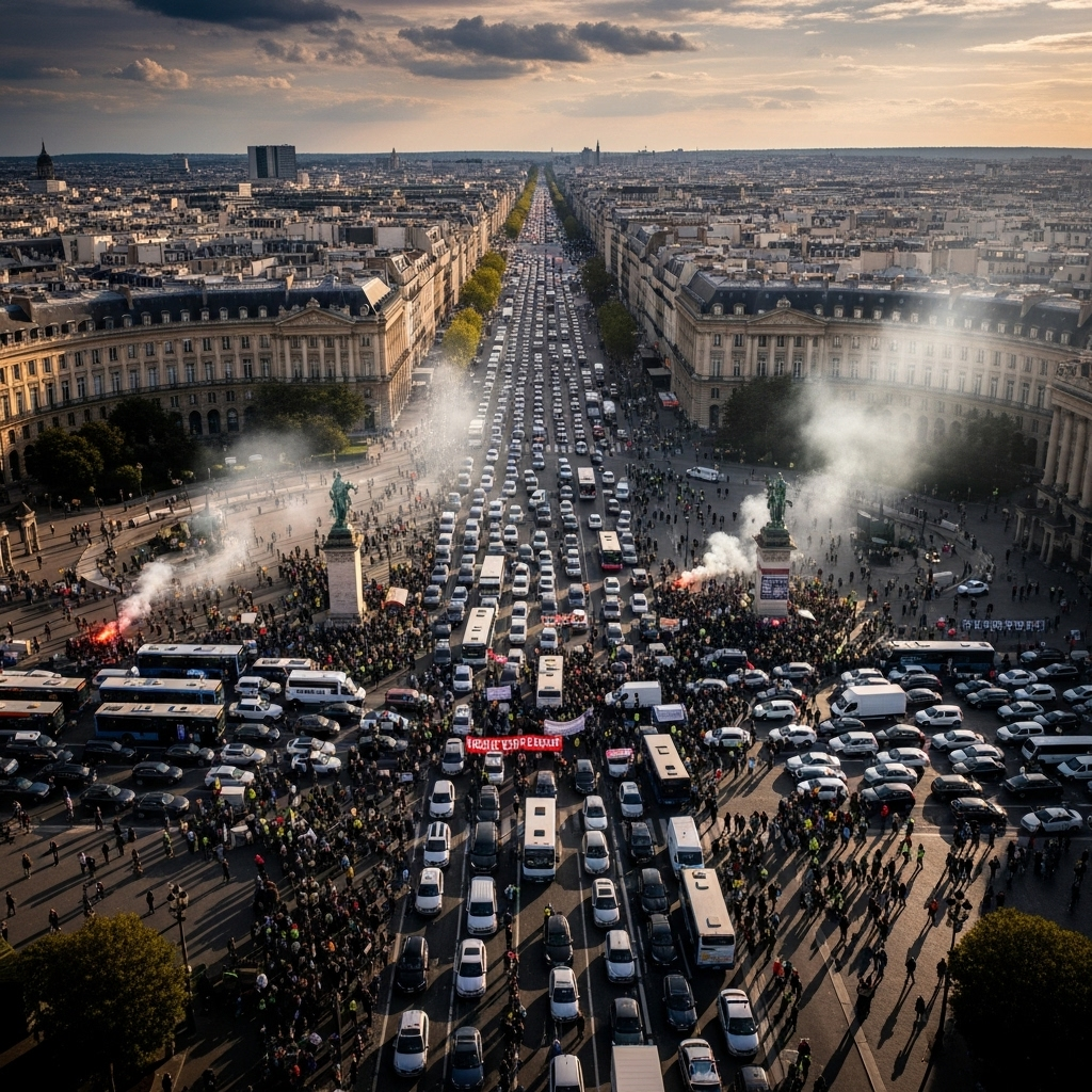 'Block everything' protests: Hundreds Arrested in France 4 An aerial view of a major French city center paralyzed by the 'block everything' protests.