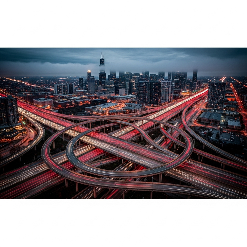 FBI Insider: 3 Reasons Criminals Target the Windy City 2 An aerial view of Chicago's highway interchanges, as described by the fbi insider.