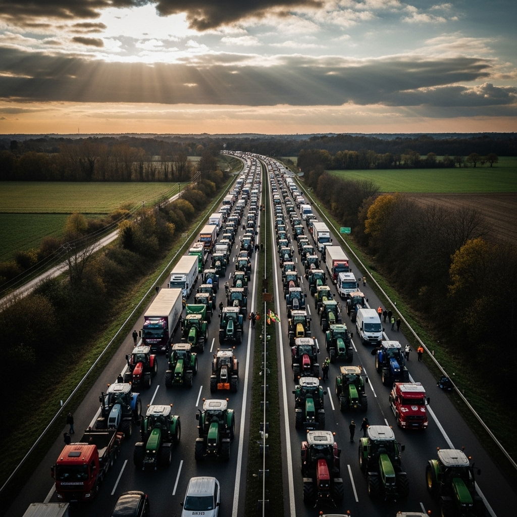 'block everything' protests: Hundreds arrested in France 2 An aerial view of tractors and trucks involved in the 'block everything' protests creating a massive traffic jam on a French highway.