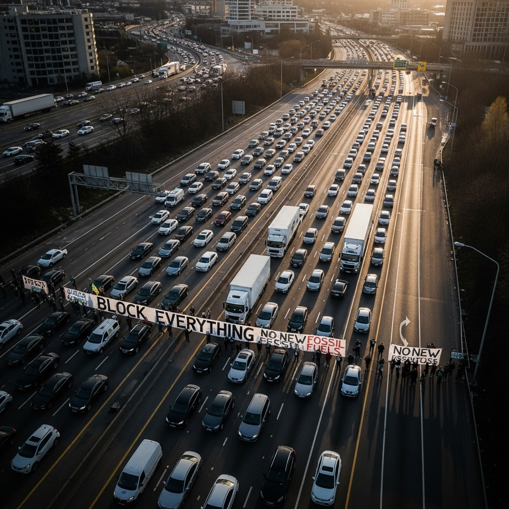 'Block Everything' Protests: Over 200 Arrested in France 3 An aerial view showing cars at a standstill on a major highway blocked by demonstrators from the 'block everything' protests.